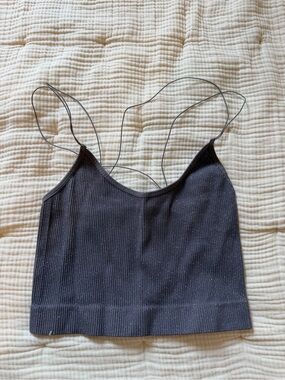 Sleek Dark Grey Purple Sparkly Spaghetti-Strap Ribbed Crop Top